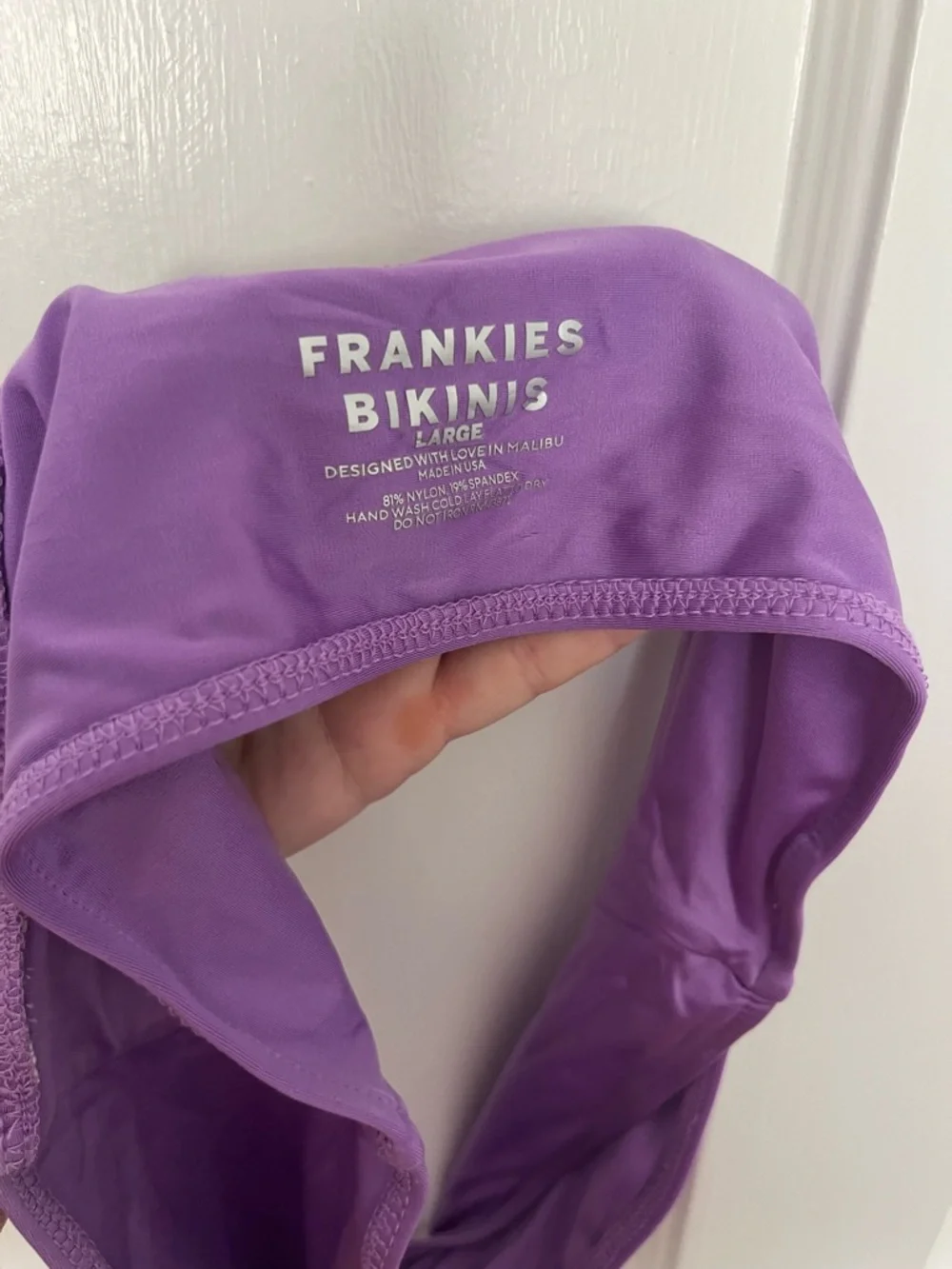Frankie’s bikinis Jeanette purple bikini bandeau top sz L short set sz M NWOT